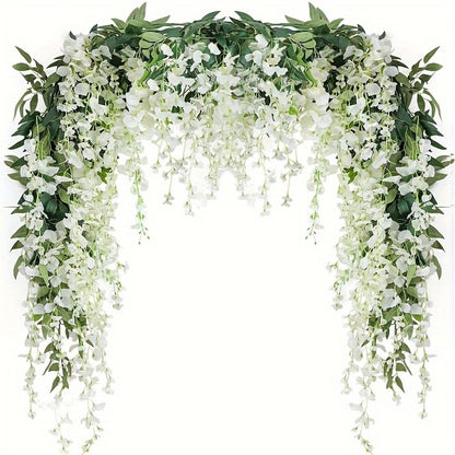 Wisteria Artificial Flowers Garland,Artificial Wisteria Vine Hanging Flower For Home Garden Outdoor Ceremony Wedding Home Decor