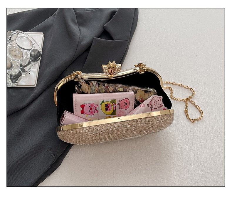 Shiny Mini Evening Bag Rhinestone Chain Purse Luxury Glitter Metal Handel Chain Clutch Elegant Wedding Dress Party Banquet Bag