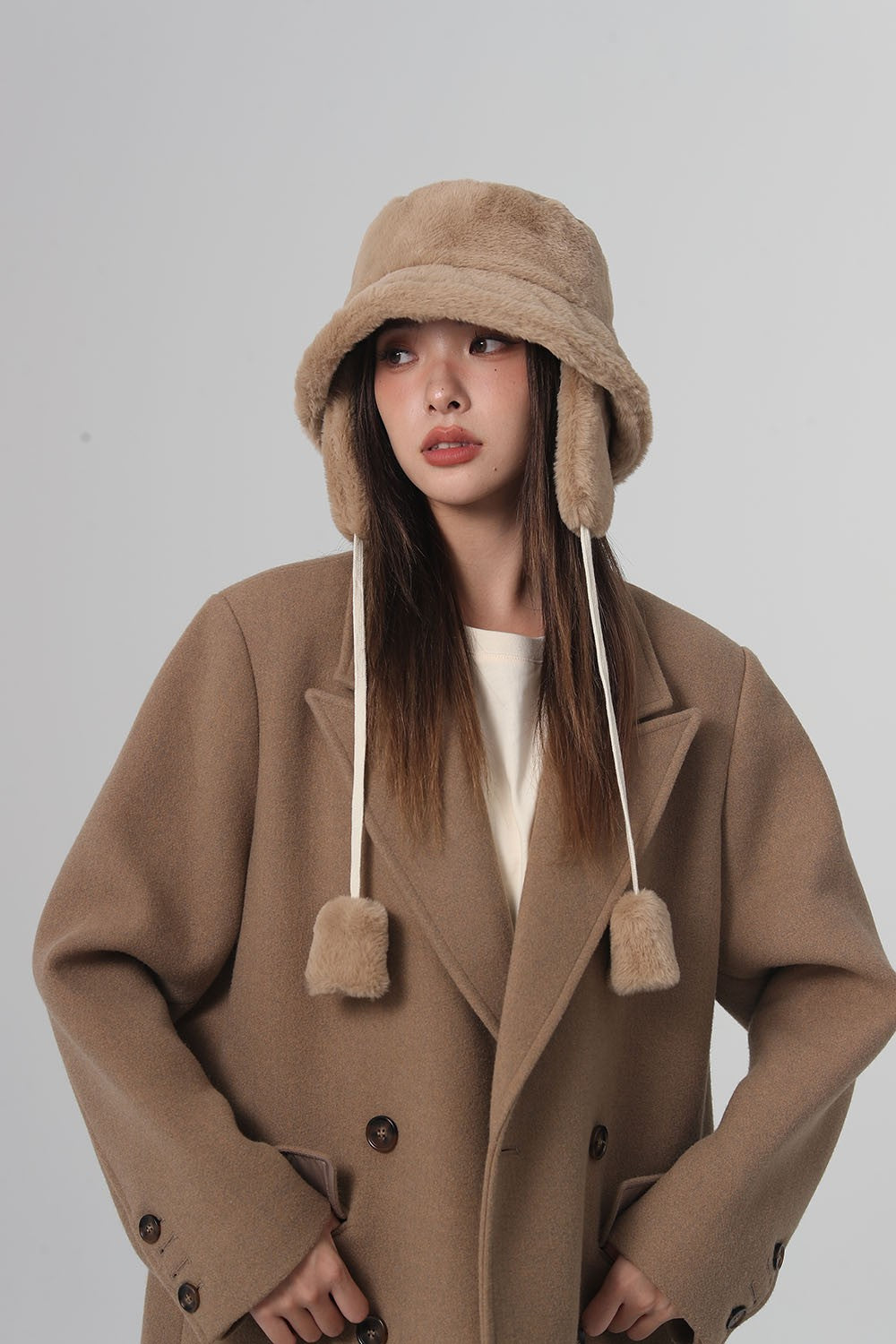 Bomber Winter warm bucket hat hats for women Golf cap Hiking hat fur hat Winter hat Barrel cap Cotton fabric Ear protection cap