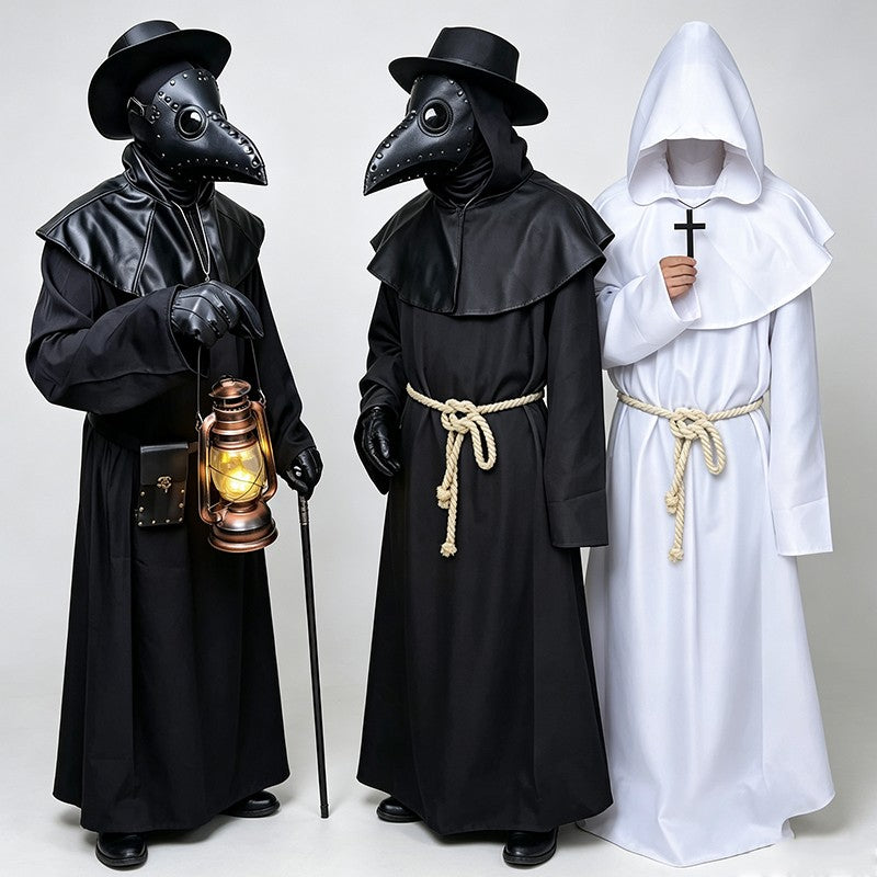 Retro Priest Robe Halloween Cosplay Costume Wizard Fancy Punk Cloak Mask Medieval Monk Robe Hooded Monk Cowl