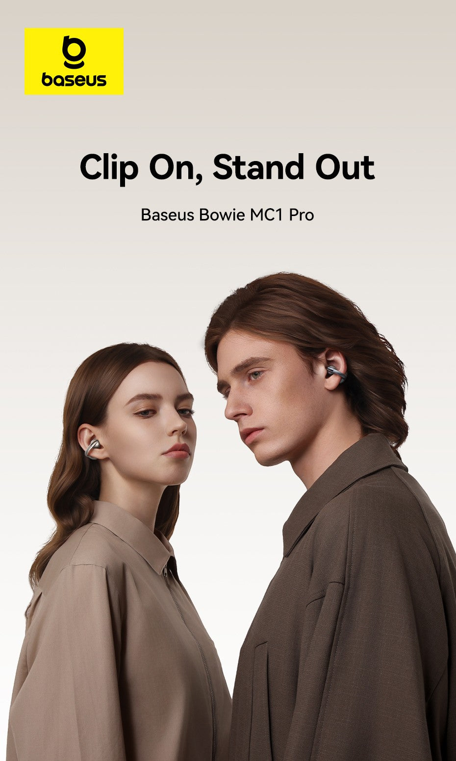 Fones de ouvido sem fio Baseus MC1 Pro Ear Clip Bluetooth 6.0 Hi-Res Ultra Open Earbuds Tipo brinco 4 microfones ENC fones de ouvido com clipe