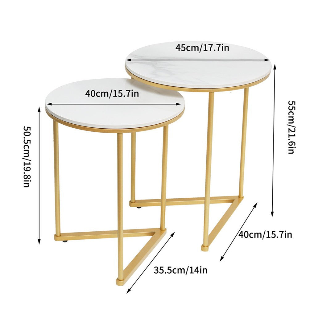 LUVODI Set of 2 Nesting Coffee Side Table Modern Accent End Table Metal Frame Round Sintered Stone Table Top for Living Room