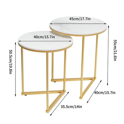 LUVODI Set of 2 Nesting Coffee Side Table Modern Accent End Table Metal Frame Round Sintered Stone Table Top for Living Room