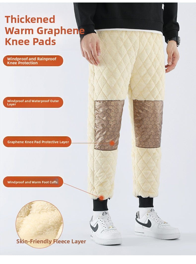 Calça Masculina de Inverno Acolchoada de Algodão para Baixo com Veludo de Cordeiro, Joelheira, À Prova de Vento, Quente, Comprida, para Neve, Negócios, Casual