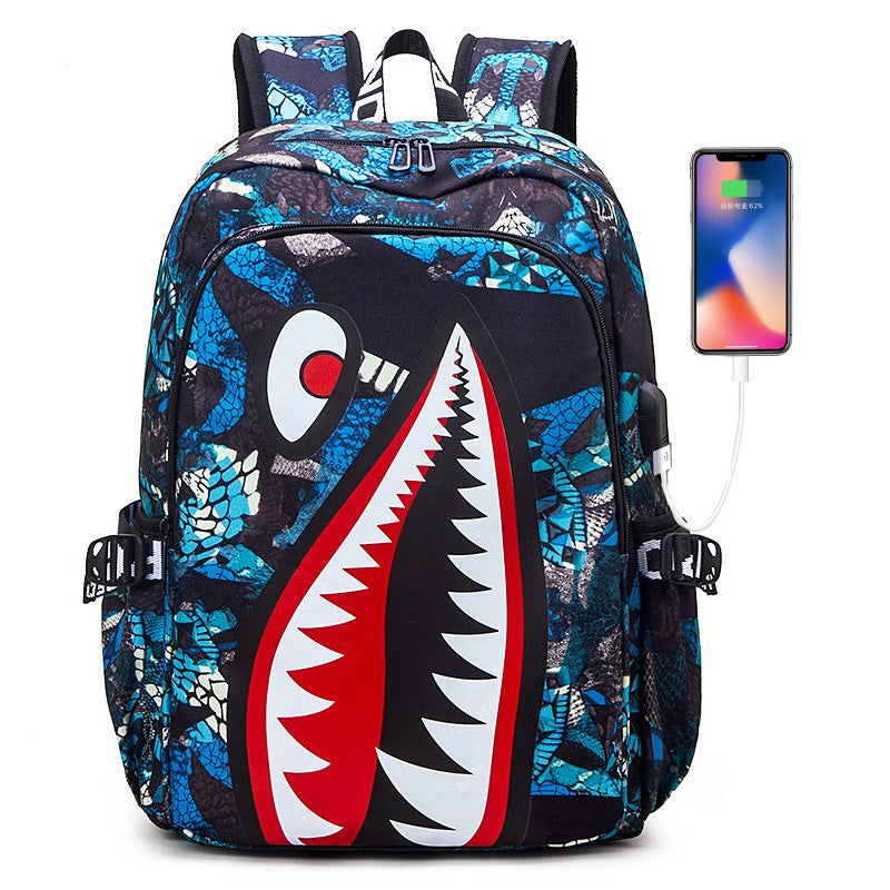 Mochila Escolar Infantil Mochila de Viagem Desenho Tubarão Mochila de Aluno do Ensino Fundamental Mochila Infantil
