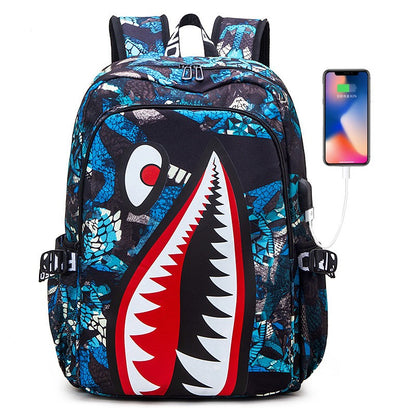 Mochila Escolar Infantil Mochila de Viagem Desenho Tubarão Mochila de Aluno do Ensino Fundamental Mochila Infantil