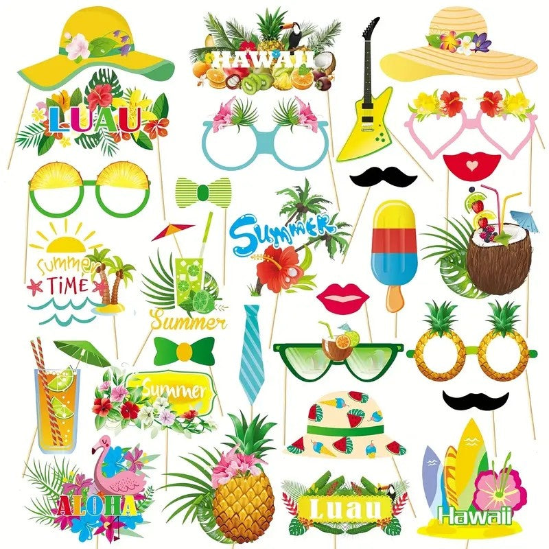 29 piece set of Hawaiian photography props for summer beach parties and tropical themed photography