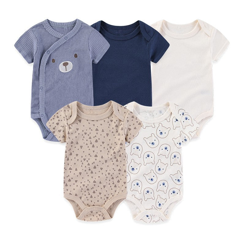Unisex Bodysuits 4/5PCS Cotton Newborn Baby Girl Clothes Set Short Sleeve Print Baby Boy Clothes Summer Solid Color Bebes