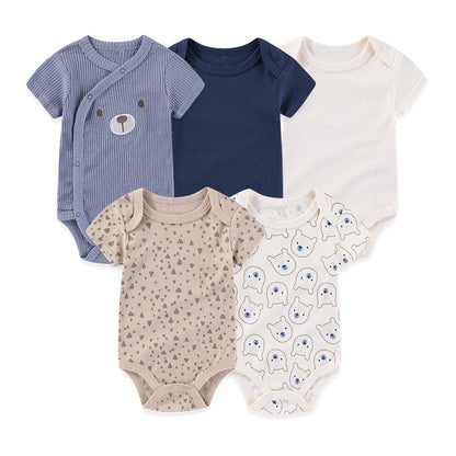 Unisex Bodysuits 4/5PCS Cotton Newborn Baby Girl Clothes Set Short Sleeve Print Baby Boy Clothes Summer Solid Color Bebes