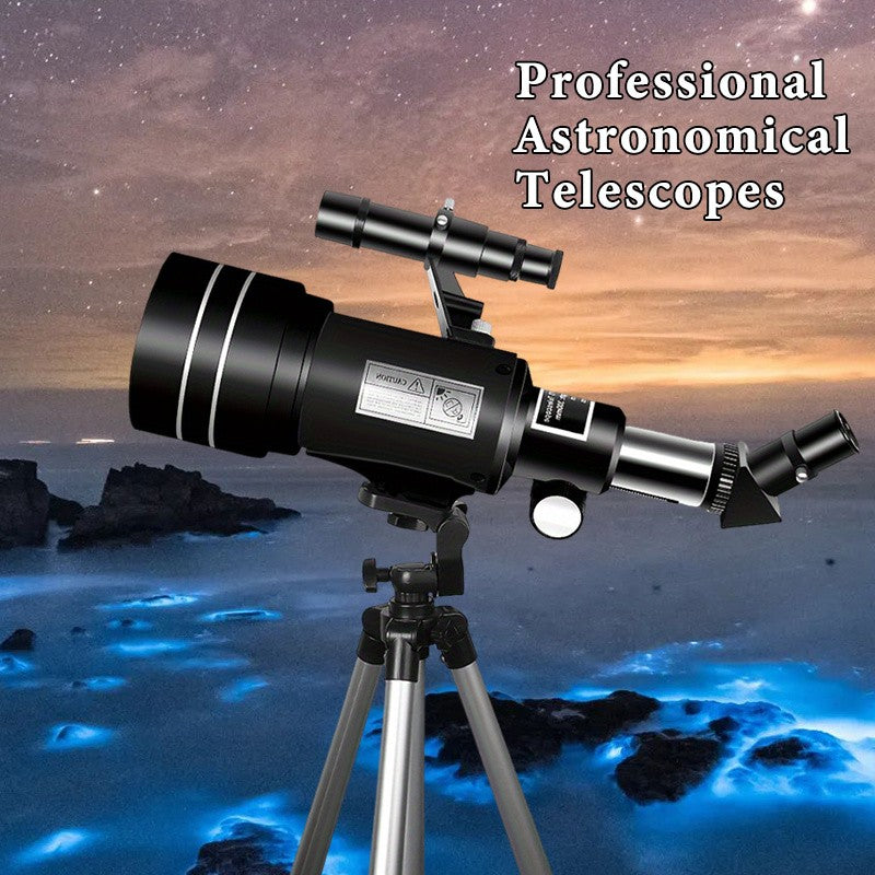 Telescópio astronômico todo preto 30070, telescópio com zoom de 15-150x, adequado para observar estrelas e a lua