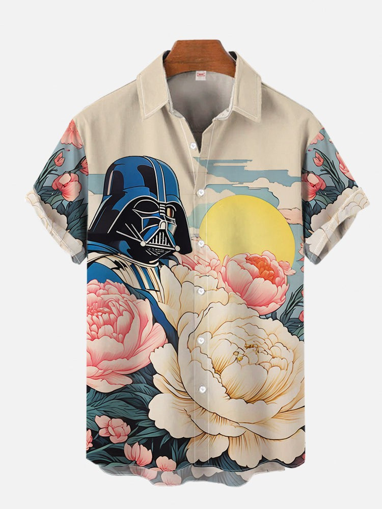 2024 Fashion Ukiyo-E Tropical Floral And Sci-Fi Space Samurai Printing turndown Collar Hawaiian Short Sleeve Shirt casual shirts
