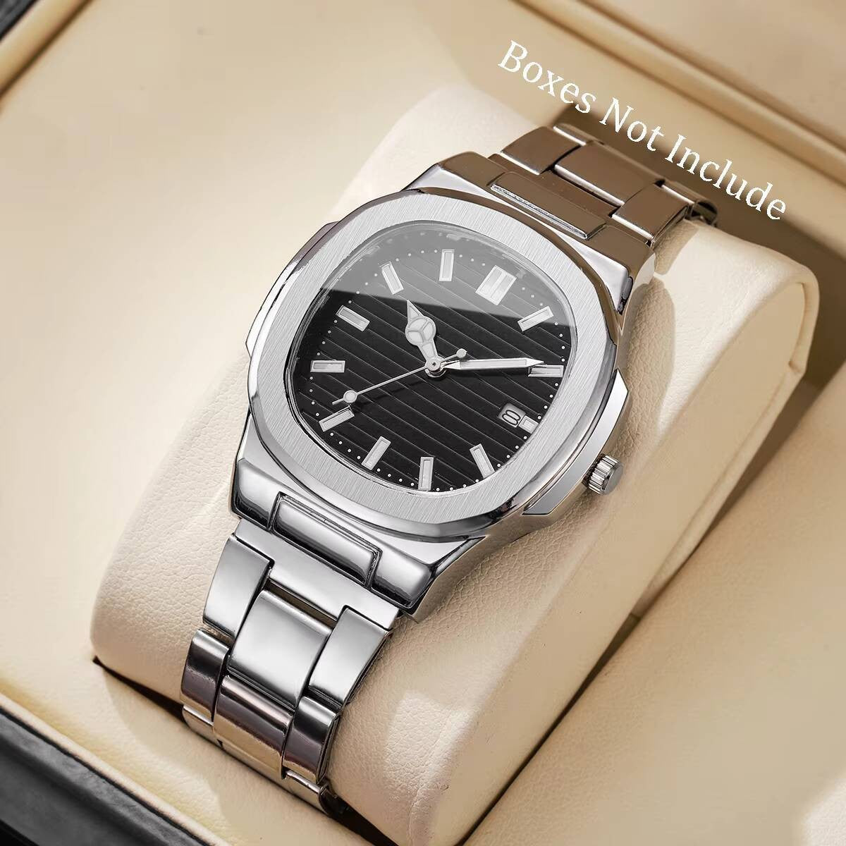 Fashion Square Men Business Watches Stainless Steel Strap Calendar Quartz Wristwatch Mens Clock Reloj Hombre?Without Box?