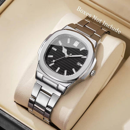 Fashion Square Men Business Watches Stainless Steel Strap Calendar Quartz Wristwatch Mens Clock Reloj Hombre?Without Box?