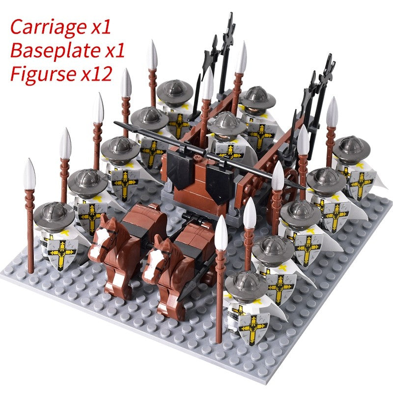 Castelo Medieval Cavaleiros Guerreiros Espartanos Cruzados Legião Romana Infantaria Cavalo de Guerra Carruagem Blocos de Montar Brinquedo de Figuras