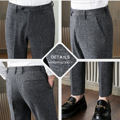 Calças masculinas casuais de mistura quente para outono e inverno, escovadas, design de cintura média, tamanhos 28-38.