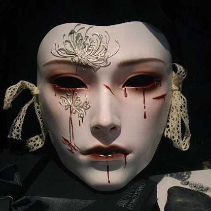 Chinese Style Full Face Adult Cosplay Hand Painted Manjusaka Mask Hanfu Ancient Costume Party Prop Halloween Mask