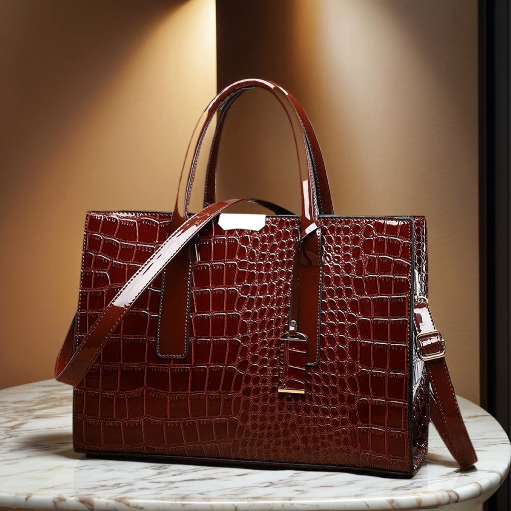Luxury Vintage Women's Crocodile Pattern Handbag Large Capacity Tote Bag Leather Business Shoulder Bag For Female
