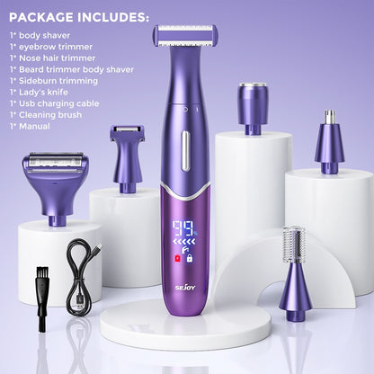 Sejoy 6-In-1 Body Hair Trimmer Kit Electric Beard Shaver Men Women Nose Hair Trimmer Eyebrow Razor Portable Body Hair Shaver