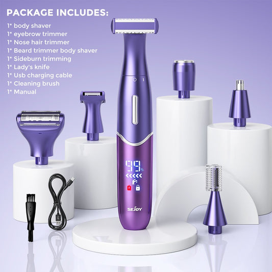 Sejoy 6-In-1 Body Hair Trimmer Kit Electric Beard Shaver Men Women Nose Hair Trimmer Eyebrow Razor Portable Body Hair Shaver