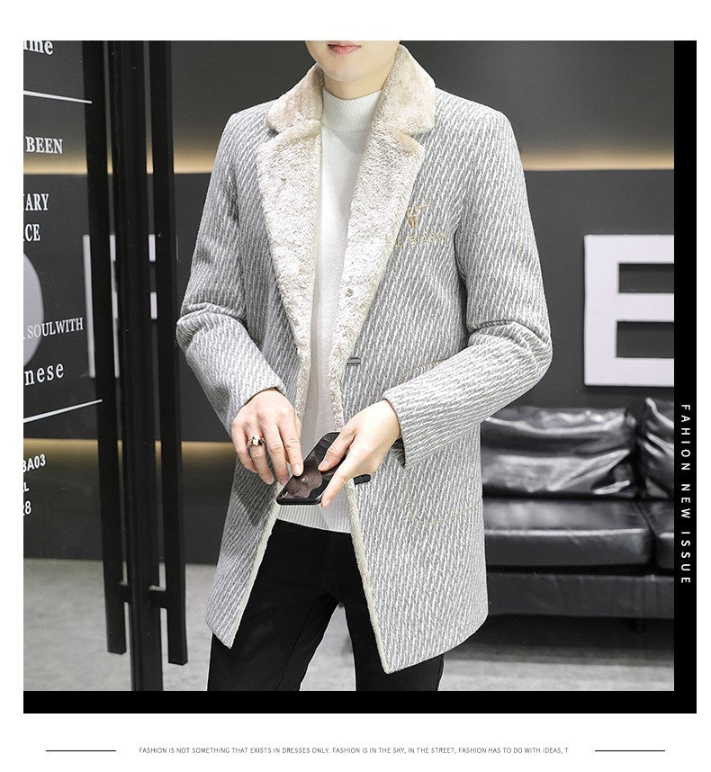 2021 Winter Corduroy Wool Blends Jacket Men Plus Velvet Thickened Warm Overcoat Casual Business Social Windbreaker Men Clothing