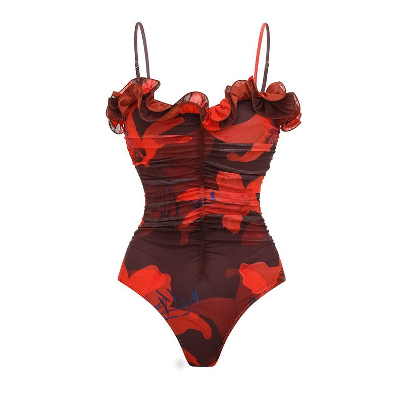 Women Sexy Bikini Set Swimsuit Lily Contrast Print Fabric Patchwork Skirt Push Up Swimsuit Biquini Bodysuit Bathing Suits