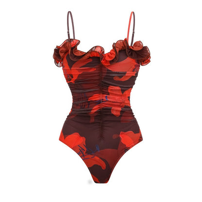 Women Sexy Bikini Set Swimsuit Lily Contrast Print Fabric Patchwork Skirt Push Up Swimsuit Biquini Bodysuit Bathing Suits