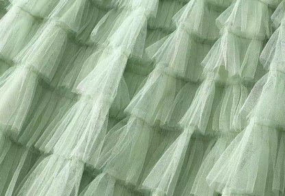 HOT Solid Multilayer Ruffle Mesh Skirt Women Boho High Waist Long Maxi Tulle Skirt Spring Summer Party Women's Clothing