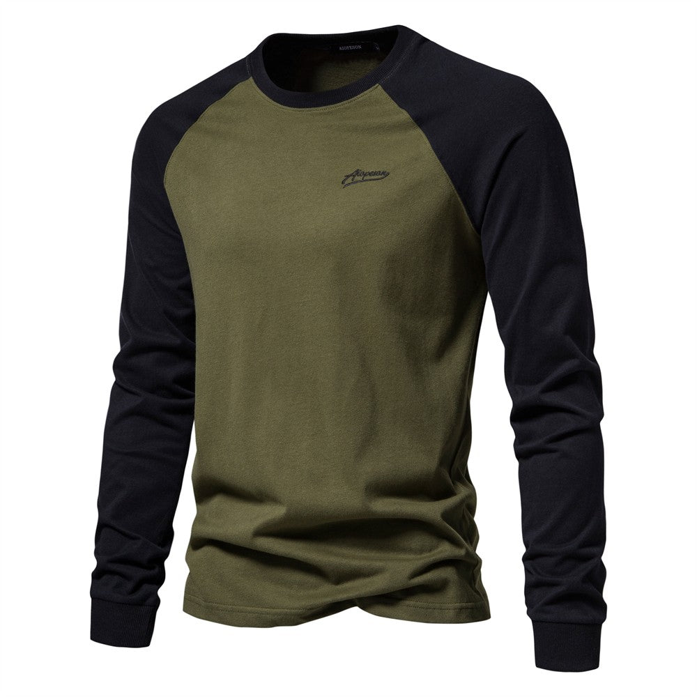 AIOPESON 100% Cotton Long Sleeve Men's T-shirt Solid Color Letter Print Casual T shirts for Men New Spring Tops Tee Men Clothing