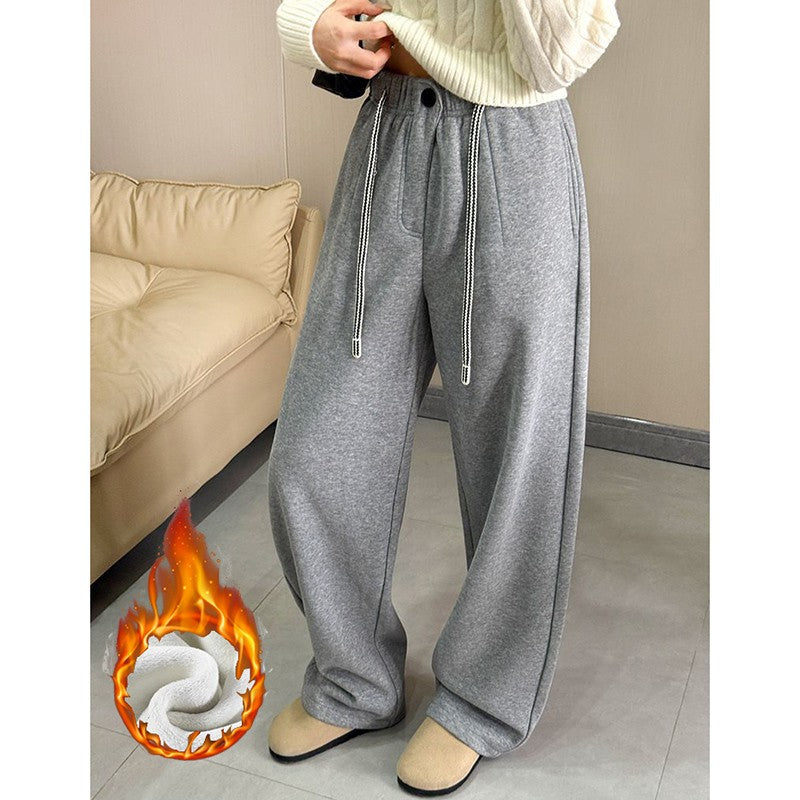 Winter Women Streetwear Baggy Fleece Pants Lady High Waist Snow Warm Plush Trousers Girls Slim Fit Daily Thermal Pants