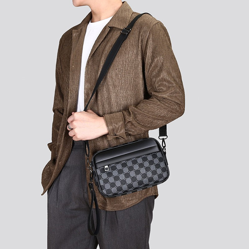 Fashion Business Shoulder Bag PU Leather Men Clutch Bag Wide Strap Crossbody Bag Designer Casual Male Messenger Pack Phone Purse