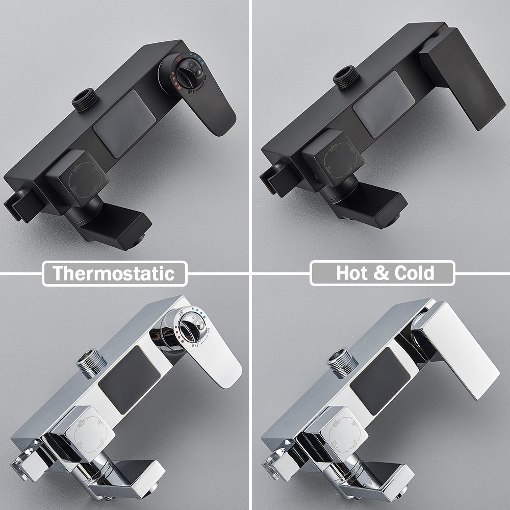 Black Digital Display Thermostatic Shower Faucet Bathroom Thermostatic 4 ways Rainfall Shower Mixer Tap,Shelf and Bidet Faucets