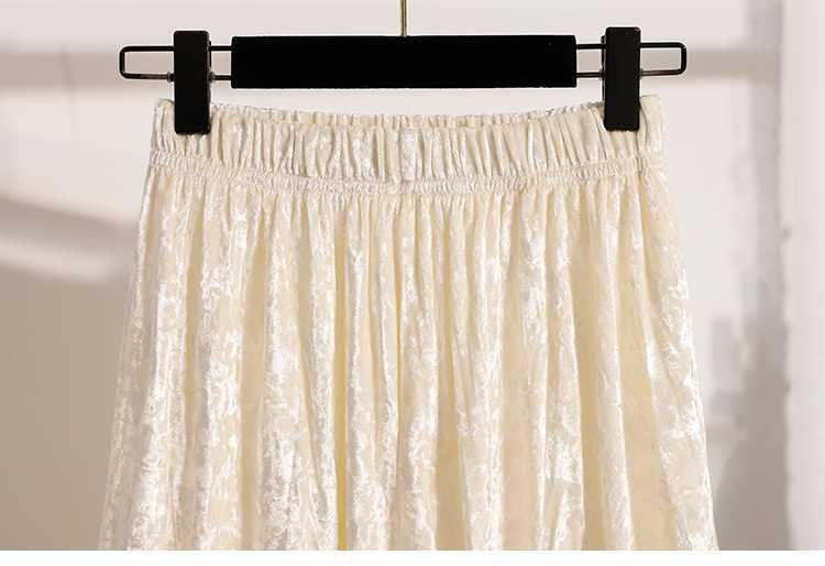 Plus Size Plus Size Women's Velvet Pleated A- Line Midi Skirt Autumn Winter Slimming Half-length Versatile Fashionable Commut...