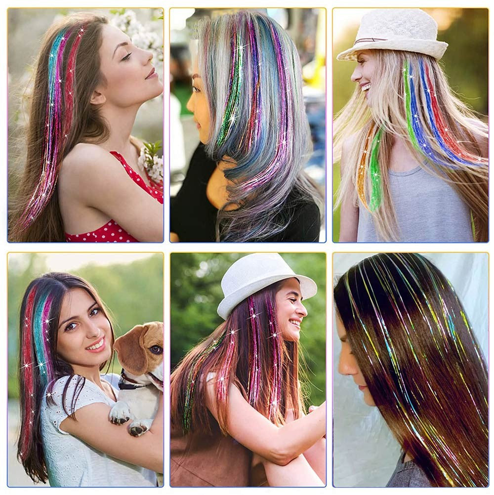 Extensão de Cabelo com Clipe de Fio Brilhante Novo - Extensões de Fio Brilhante Brilhoso Kit de Extensão de Cabelo de Fio de Fada com Clipe 49,5cm