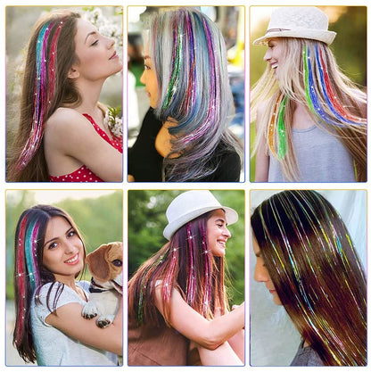 Extensão de Cabelo com Clipe de Fio Brilhante Novo - Extensões de Fio Brilhante Brilhoso Kit de Extensão de Cabelo de Fio de Fada com Clipe 49,5cm
