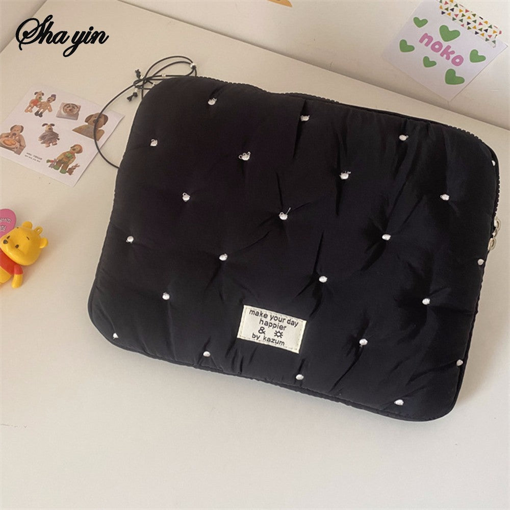 Laptop Sleeve Tablet Case 11 13 15 Inch, Embroidered Dot Pattern Padded Inner Bag for iPad MacBook, Notebook Protective Cover