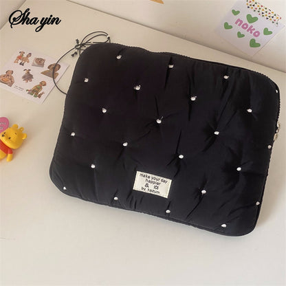 Laptop Sleeve Tablet Case 11 13 15 Inch, Embroidered Dot Pattern Padded Inner Bag for iPad MacBook, Notebook Protective Cover