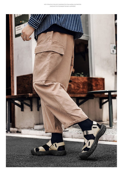 Sandals for Men's Summer New Cowhide Casual Beach Shoes, Genuine Leather for Men's Anti Slip Middle-aged Sandals and Slippers