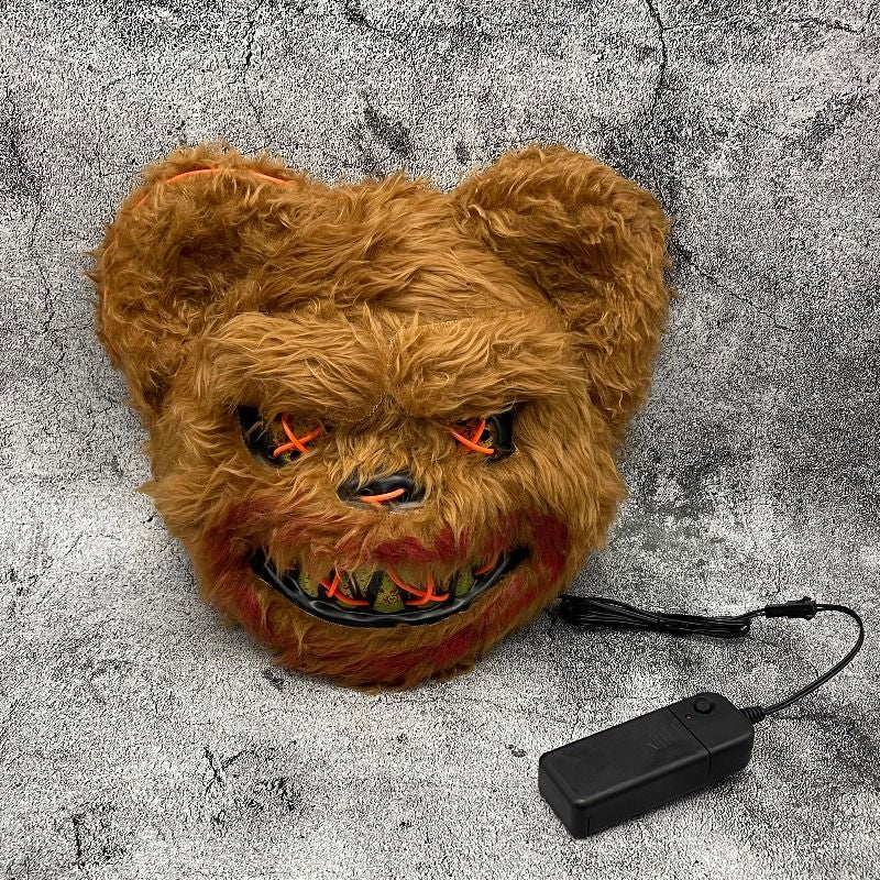 Halloween Cosplay Party Luminous LED Light Face Mask Make-up Horror Rabbit Bear Mask Headgear Cartoon Animal Carnival Head Cover