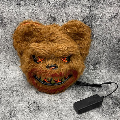 Halloween Cosplay Party Luminous LED Light Face Mask Make-up Horror Rabbit Bear Mask Headgear Cartoon Animal Carnival Head Cover