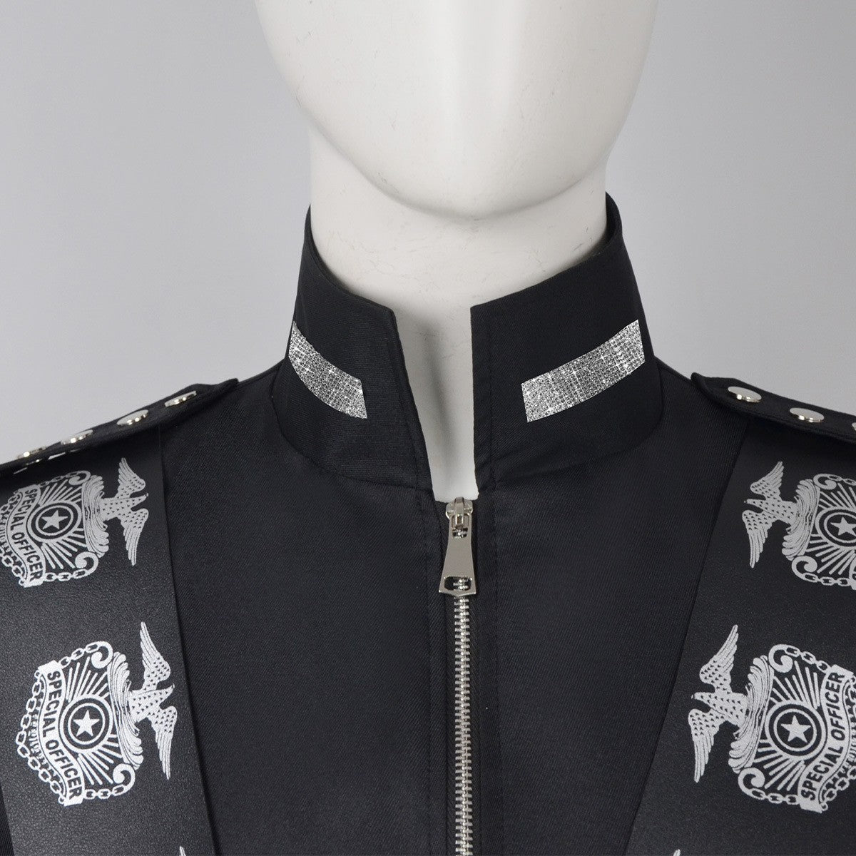 Michael Jackson BAD Tour Cosplay Costume Black Military Jacket Eagle Print Rivet — Unisex Stage Performance Outfit