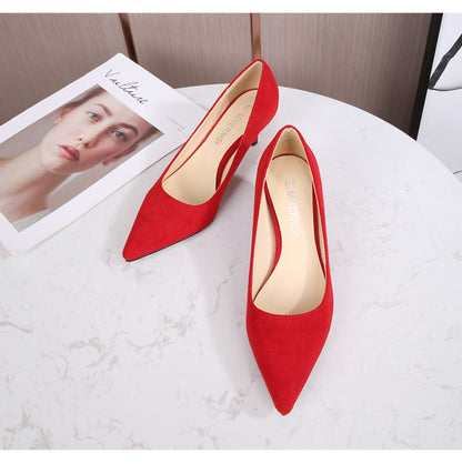 European American Fashionable Pointed High Heels Women With Rhinestone Bows Shallow Mouth Mid-Heeled Single Shoes Silk Satin