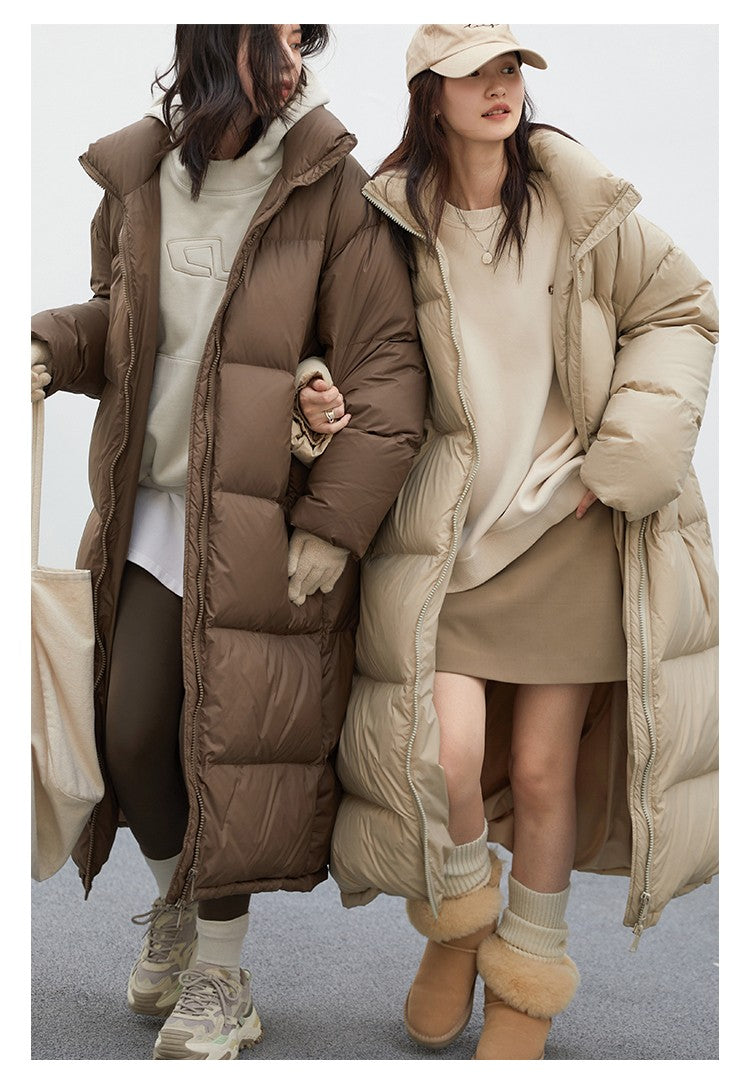CHIC VEN Women Down Coats Loose Thick Stand-up Collar New Long Thick Down Jacket 80 White Duck Down Female Outerwear Winter 2024