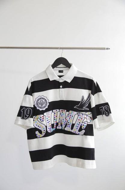 Sume New Retro Men Hip Hop Klein Stone Embroidery Stripe Polo Shirt Y2K Fashion Classic Lapel Neck Shirt Short Sleeves T shirt