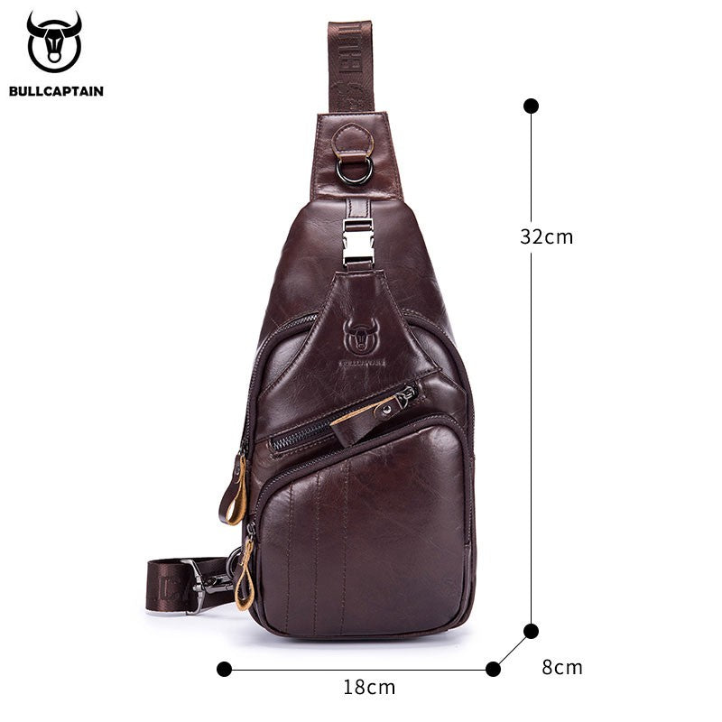 BULLCAPTAIN Bag Genuine Leather Chest Bag Men's Fashion Style Casual Straddle Bag Business Large Capacity Leather Men's Luggage