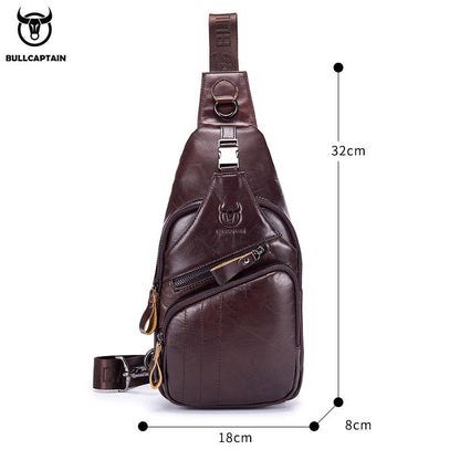 BULLCAPTAIN Bag Genuine Leather Chest Bag Men's Fashion Style Casual Straddle Bag Business Large Capacity Leather Men's Luggage