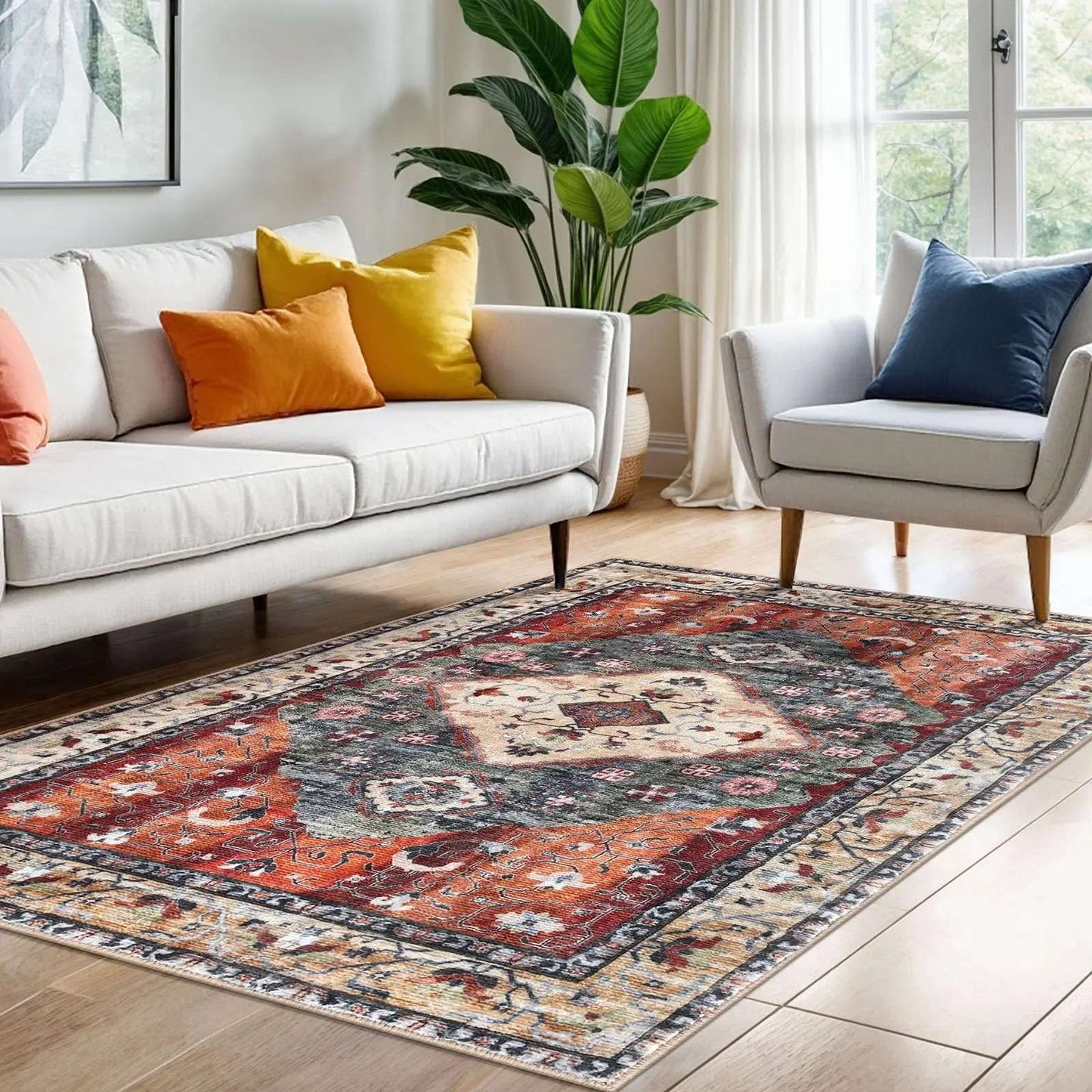 VIKAMA Persian Flannel Carpet Living Room Mat Hallway Mat Sofa Mat Bedroom Bedside Rug Long Rug Non-slip Washable Home Decor
