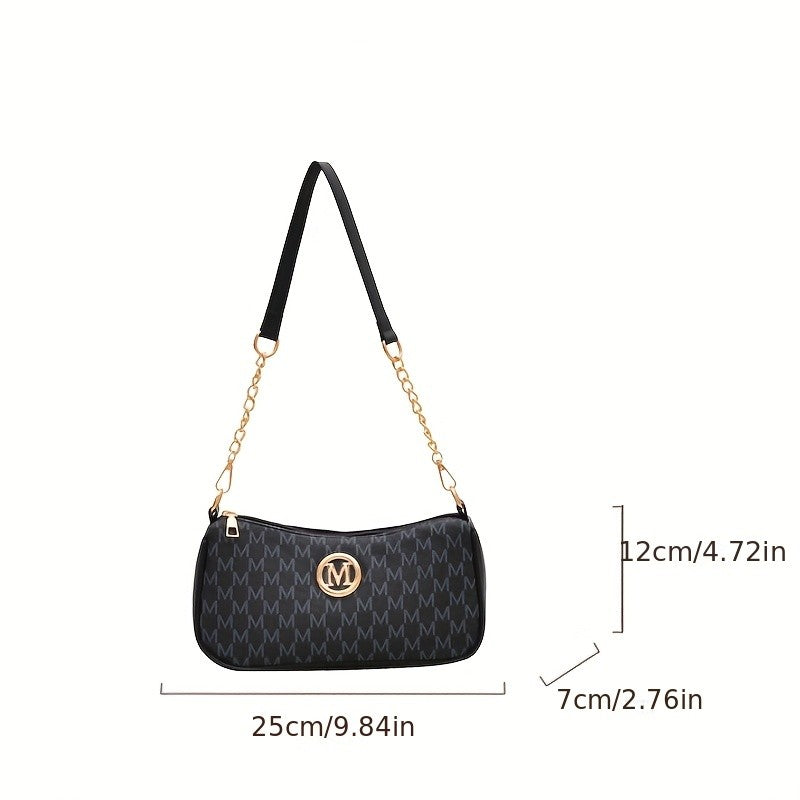 Vintage Underarm Bag for Teenager Letter Print Crossbody Small Square Bag with Chain Shoulder Handbag Adjustable Crossbody Strap