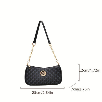 Vintage Underarm Bag for Teenager Letter Print Crossbody Small Square Bag with Chain Shoulder Handbag Adjustable Crossbody Strap