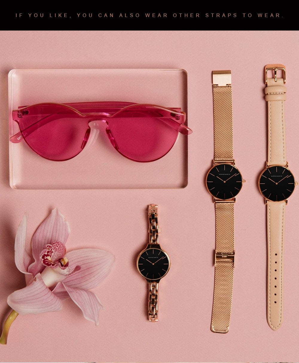 Hannah Martin Women Watch Japan Quartz Movement Simple Waterproof Rose Gold Stainless Steel Mesh Ladies watch relogio feminino