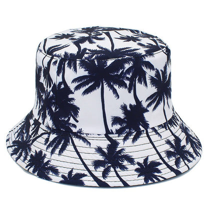 Hawaii double-sided coconut tree fisherman hat men's and women's casual printed basin hat summer travel sun protection hat